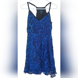 Greylin Womens Silk Babydoll Slip Dress Size XS Blue Leopard‎ Print Flutter Hem